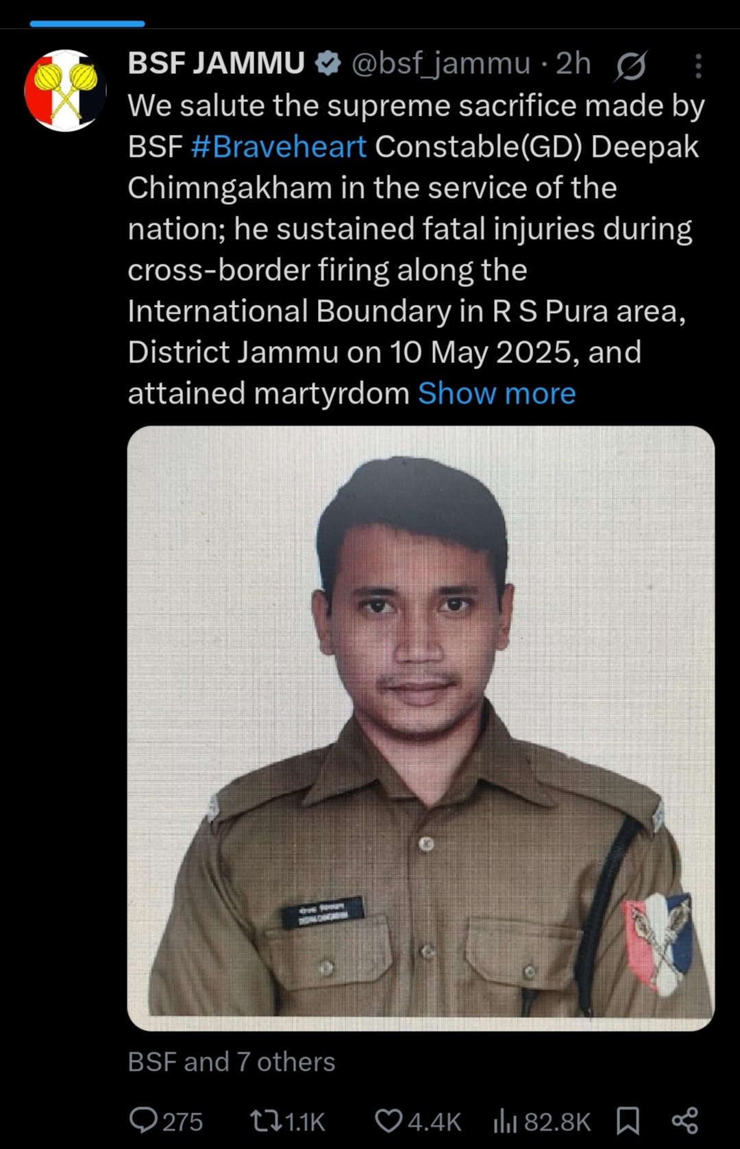 फायरिंग में BSF के वीर सिपाही दीपक चिमंगखाम शहीद, पूरे सम्मान के साथ होगा अंतिम संस्कार