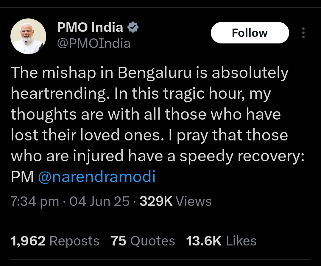 बेंगलुरु में मची भगदड़ पर सामने आया PM मोदी का बयान